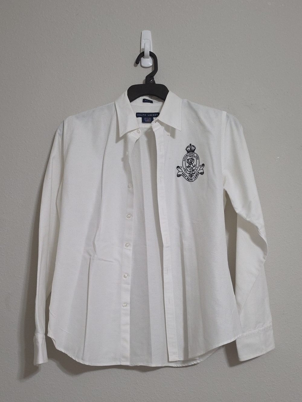 Ralph Lauren Slim Fit White Button Down Shirt Embroidered Crest 100% Cotton - 12